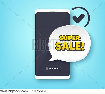 Super Sale. Mobile Phone With Alert Notification Message. Special Offer Price Sign. Advertising Disc