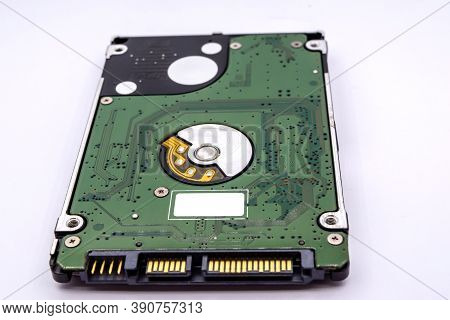 Close Up Of Internal Hard Disk Drive Or Hdd Of Laptop Isolated On White Background.