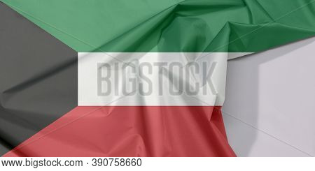 Kuwait Fabric Flag Crepe And Crease With White Space, Green White And Red Color With Black Trapezium