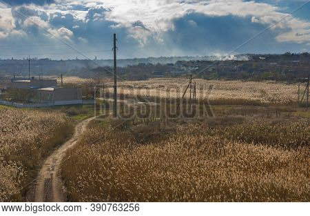 Dramatic Ecological Landscape With Suburbs Of Vasylivka Town In Zaporizhia Oblast, Ukraine When Peop