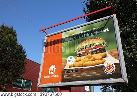 Bochum, Germany - September 17, 2020: Lieferando German Food Delivery App Advertisement In Bochum.
