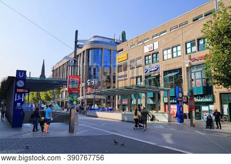 Bochum, Germany - September 17, 2020: People Visit Downtown Bochum, Germany. Bochum Is The 16th Larg