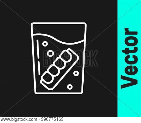 White Line False Jaw In Glass Icon Isolated On Black Background. Dental Jaw Or Dentures, False Teeth