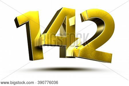 Number 142 Gold.3D Illustration On White Background With Clipping Path.