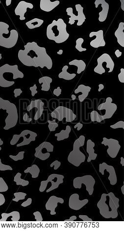 Trendy Abstract Dark Gray Leopard Vertical Background. Wild Animal Cheetah Skin Silver Metallic Text