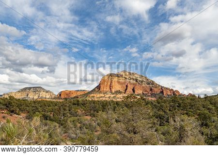 Scenic Moiuntains In Winter Time In Coconino National Park, Usa