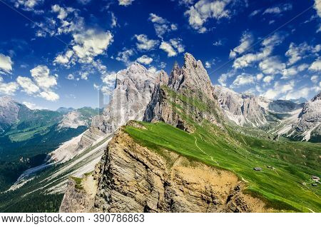 Gruppo Delle Odle, View From Seceda. Puez Odle Massif In Dolomites Mountains, Italy, South Tyrol Alp