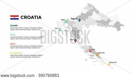 Croatia Vector Map Infographic Template. Slide Presentation. Zagreb, Pula, Split, Dubrovnik. Europe 