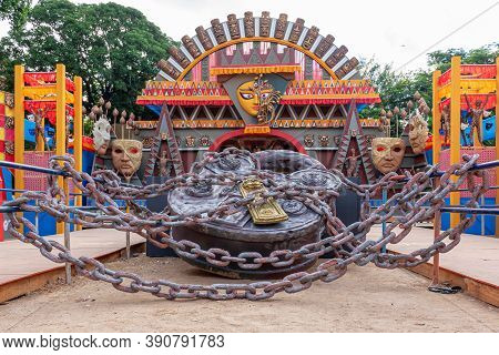 Picture Of Decorated Durga Puja Pandal, Durga Puja Is Biggest Religious Festival Of Hinduism. Shot A