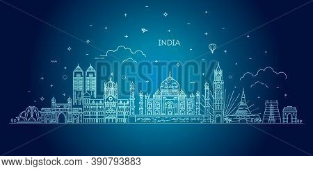 Travel And Tourism Background. Vector Background. Line Illustration. Line Art Style