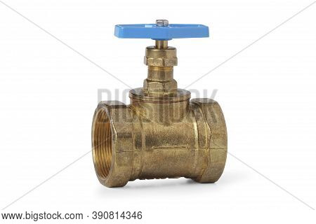 Large Diameter Brass Water Valve Isolated On White Background