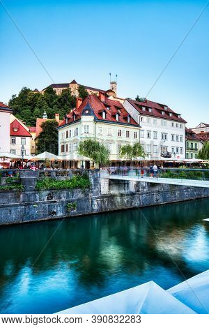 Ljubljana City Center At Dusk In Slovenia