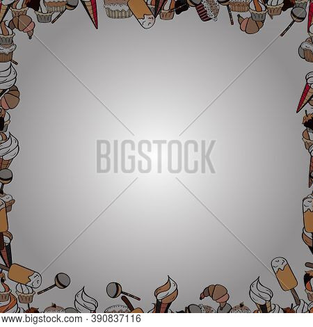 Seamless Pattern. Vector Illustration. Square Frames Doodles. Illustration In Black, White And Beige