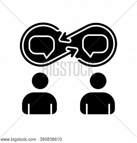 Interpersonal Relationship Black Glyph Icon. Chat With Coworker. Discussion Between Employee. People