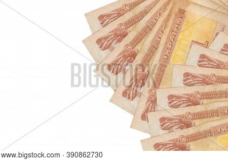 1 Ukrainian Coupon Bills Lies Isolated On White Background With Copy Space. Rich Life Conceptual Bac