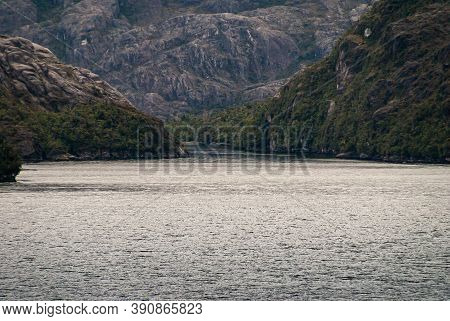 Sarmiento Channel, Chile - December 11, 2008: Amalia Glacier And Fjord. Side Arm Enters The Wider Ch