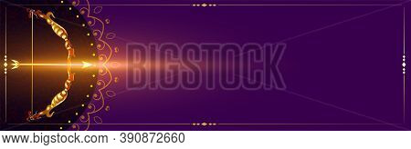 Golden Bow And Arrow On Purple Celebration Banner Vector
