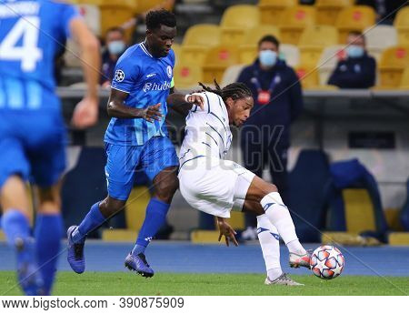 Kyiv, Ukraine - September 29, 2020: Michael Ngadeu-ngadjui Of Gent (l) Fights For A Ball With Gerson