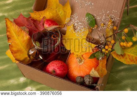 Fall Halloween Thanksgiving Season Special Post Delivery Box With Fruits And Vegetables Apples Pumpk