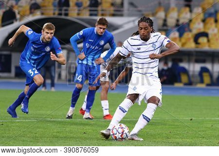 Kyiv, Ukraine - September 29, 2020: Gerson Rodrigues Of Dynamo Kyiv Performs A Penalty Kick During T
