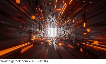 Futuristic Sci-fi Tunnel. Future Spaceship Concept. 3d Rendering