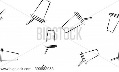 Disposable Plastic Cup Linear Vector Icons Seamless Pattern. Coffee To Go Cup Thin Line Contour Symb