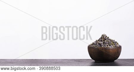Lavandula - Dried Lavender Flowers In The Wooden Bowl
