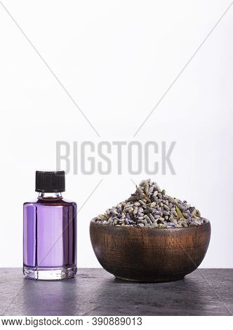 Lavandula - Lavender Essential Oil Glass Bottle With Dried Lavender Flowers
