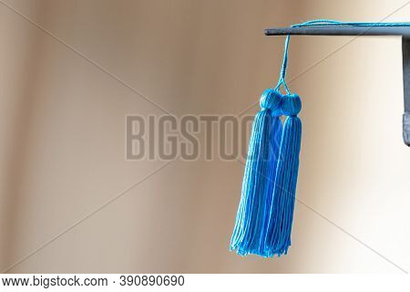 Phd Graduate In Black Hat University Degree Blue Tassel Showing