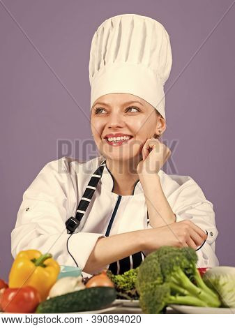 Eat Your Greens. Professional Chef With Many Healthy Products. Happy Chef Preparing Meal With Variou