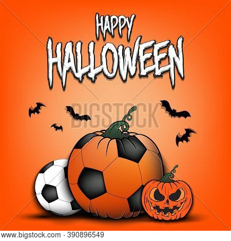Happy Halloween. Template Football Design. Soccer Balls In The Form Of A Pumpkins On An Isolated Bac