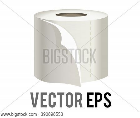 The Isolated Vector Roll Of White Toilet, Washroom Or Kichen Tissue Paper Icon With Sheet Unfurling