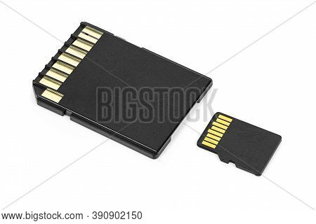 Microsd Memory Card With Adapter Isolated On White Background With Clipping Path