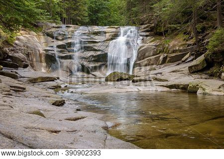 View Of Mumlava Waterfall Near Harrachov In Czech Giant Mountains