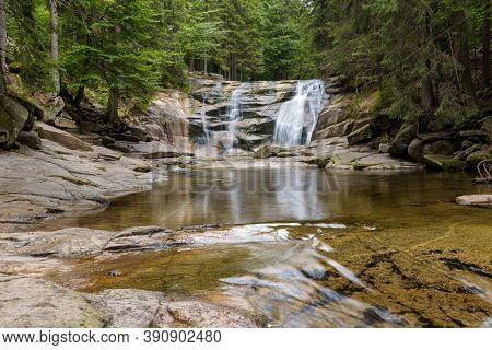 View Of Mumlava Waterfall Near Harrachov In Czech Giant Mountains