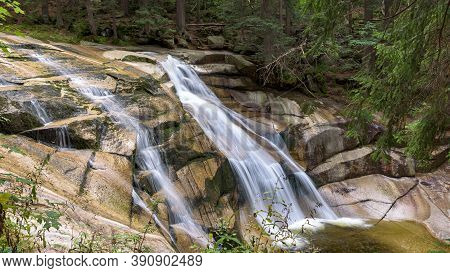 View Of Mumlava Waterfall Near Harrachov In Czech Giant Mountains