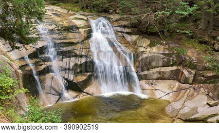 View Of Mumlava Waterfall Near Harrachov In Czech Giant Mountains