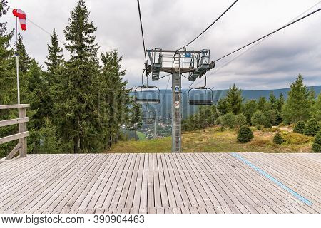 Summer View Of Ski Lift On Certova Mountain In Harrachov, Czech Republic