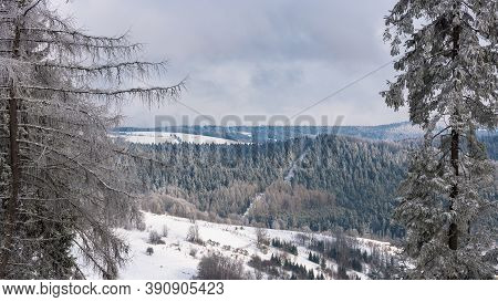 Winter Landscape Of Beski Sadecki Mountain Range Near Krynica Zdroj, Poland
