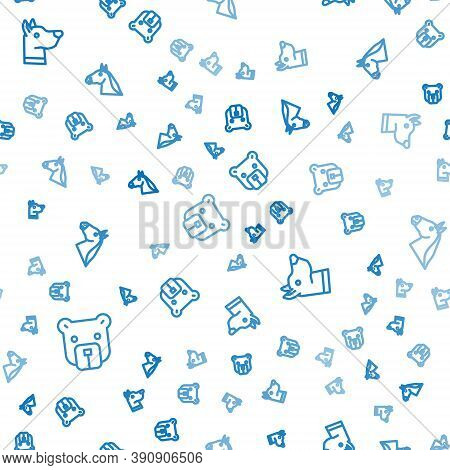 Set Line Bear Head, Dog And Horse On Seamless Pattern. Vector