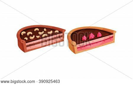 Sweet Homemade Pie Or Cheesecake Halves With Berry Filling And Crust Made Of Shortcrust Pastry Vecto