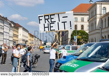 Demonstration In Odeansplatz, Munich, Germany On The 12.09.2020, Protest Against Corona Regulations 