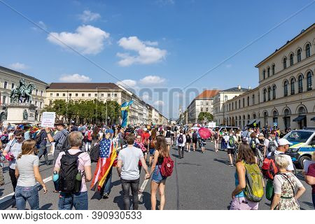 Demonstration In Odeansplatz, Munich, Germany On The 12.09.2020, Protest Against Corona Regulations 