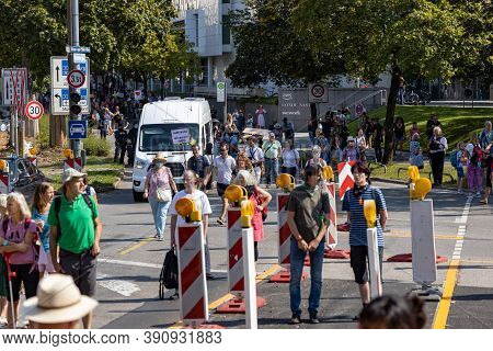 Demonstration In Odeansplatz, Munich, Germany On The 12.09.2020, Protest Against Corona Regulations 