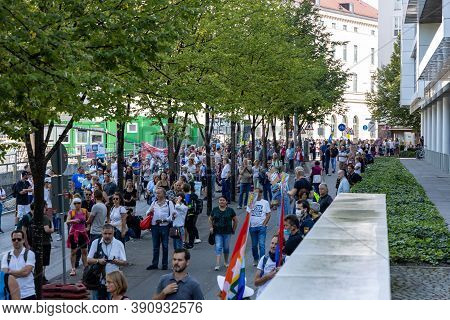 Demonstration In Odeansplatz, Munich, Germany On The 12.09.2020, Protest Against Corona Regulations 