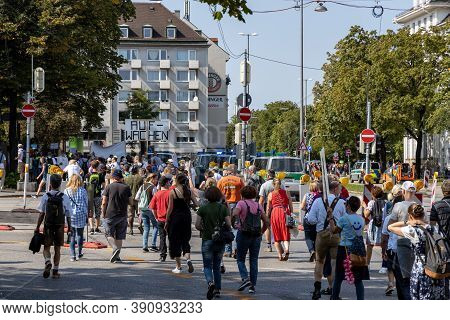 Demonstration In Odeansplatz, Munich, Germany On The 12.09.2020, Protest Against Corona Regulations 