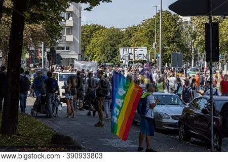Demonstration In Odeansplatz, Munich, Germany On The 12.09.2020, Protest Against Corona Regulations 