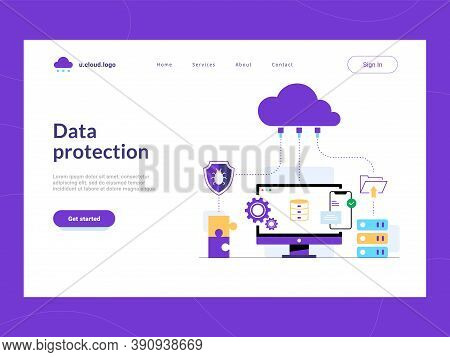 Data Protection Landing Page First Screen. Cloud Solution Defending Corporate Data Base From Leaks, 