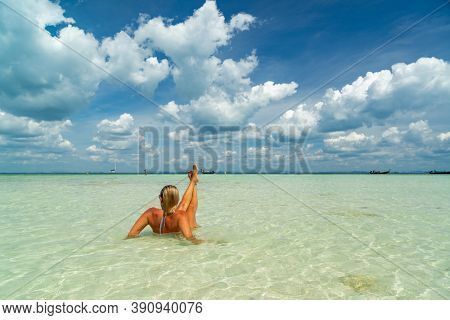 Beautiful Woman at the beach in Poda island  Thailand
