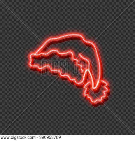 Vector Neon Red Glowing Chritstmas Santa Claus Hat Isolated On Dark Transparent Background, Colorful